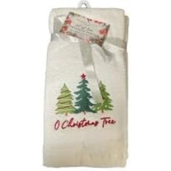 Set of (2) Holiday Themed Stitched Fingertip Towels (White, O Christmas Tree) - Picture 1 of 1